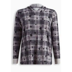 Torrid Hooded Super Soft SlubJjersey Plaid Star Print Long Sleeve Top Plus Sz 3X